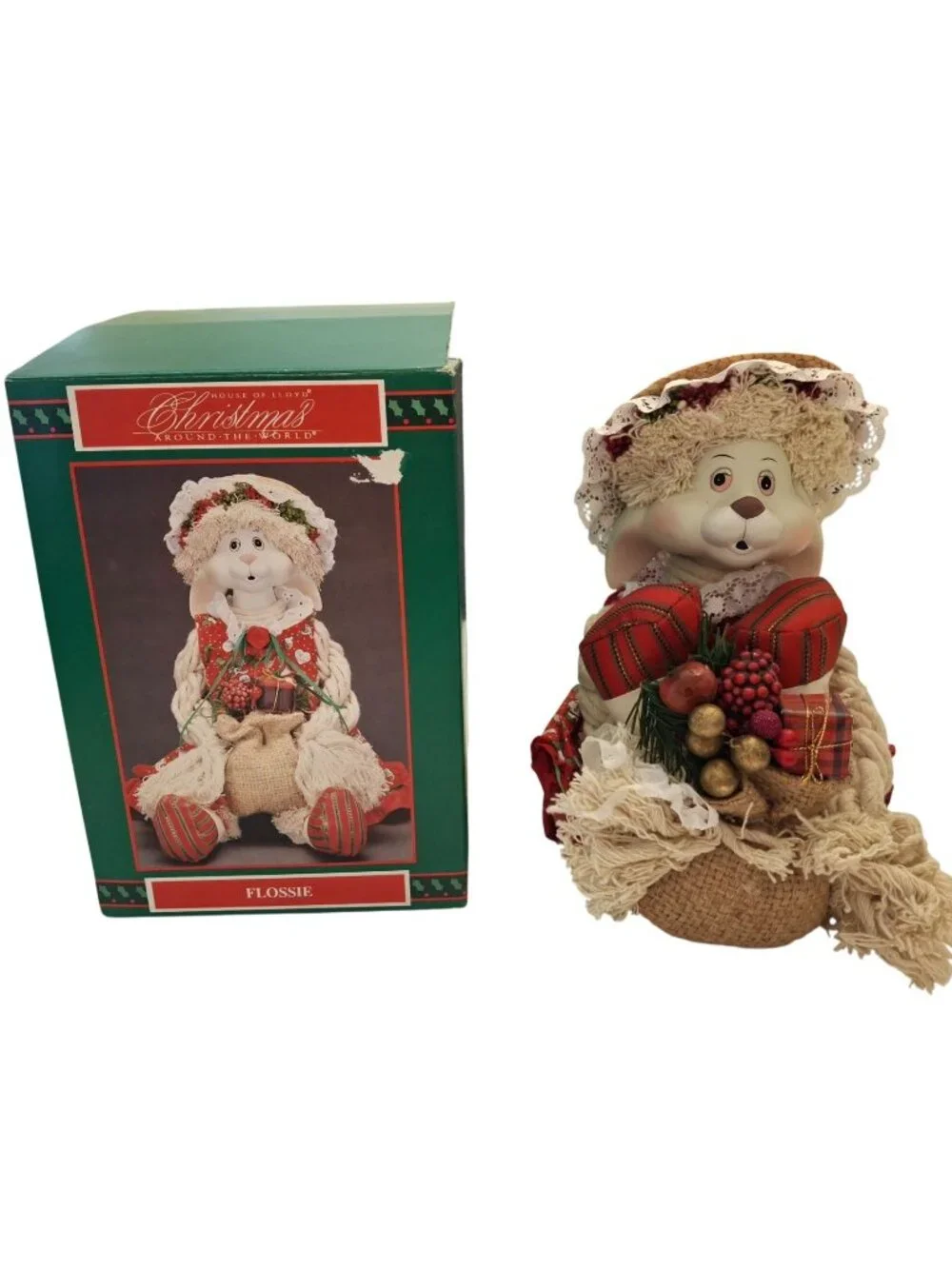 VTG House of Lloyd Flossie Christmas Bunny Rabbit Doll w Box Around World